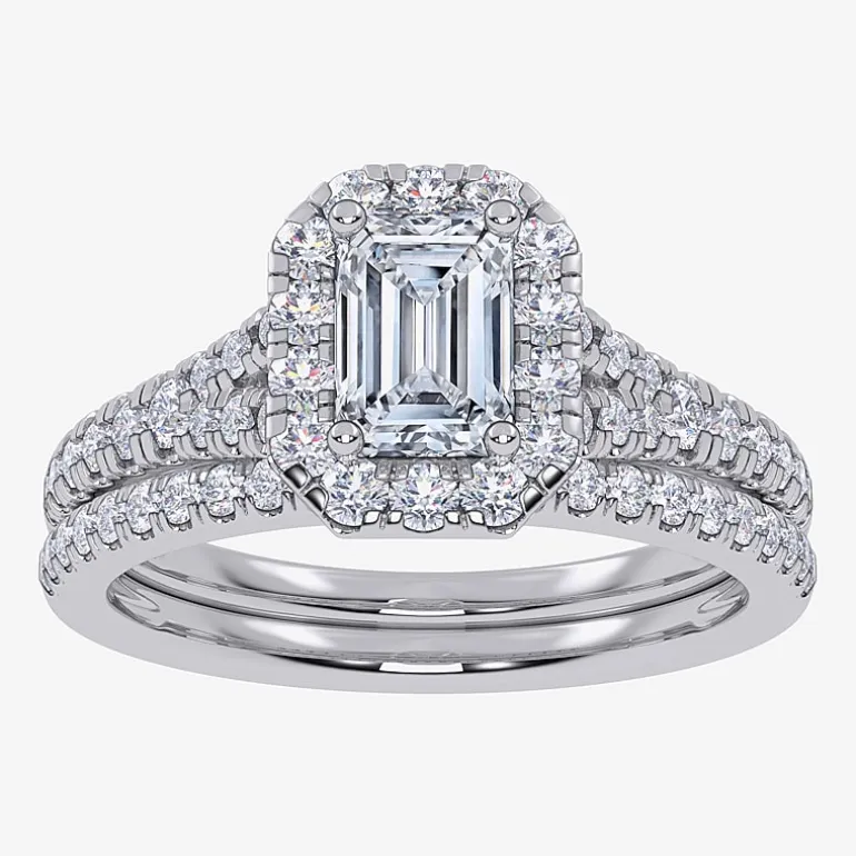 (G / Vs2-Si1) Womens 1 CT. T.W. Lab Grown White Diamond 10K Gold Side Stone Halo Bridal Set