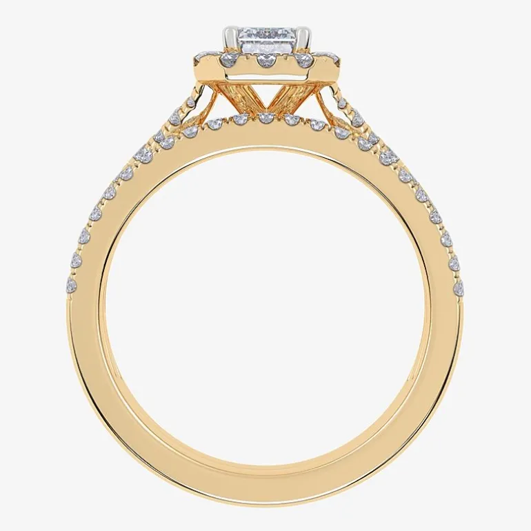 (G / Vs2-Si1) Womens 1 CT. T.W. Lab Grown White Diamond 10K Gold Side Stone Halo Bridal Set