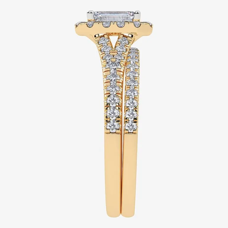 (G / Vs2-Si1) Womens 1 CT. T.W. Lab Grown White Diamond 10K Gold Side Stone Halo Bridal Set
