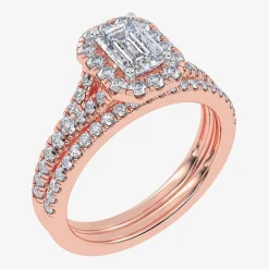 (G / Vs2-Si1) Womens 1 CT. T.W. Lab Grown White Diamond 10K Gold Side Stone Halo Bridal Set