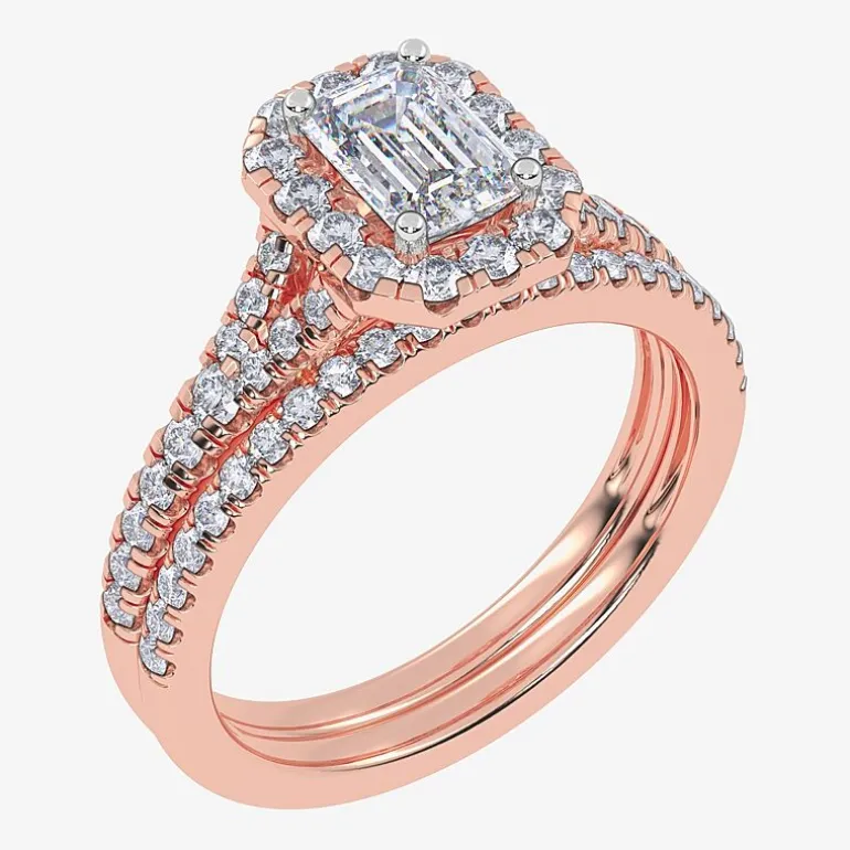 (G / Vs2-Si1) Womens 1 CT. T.W. Lab Grown White Diamond 10K Gold Side Stone Halo Bridal Set