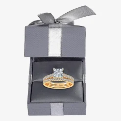 (G / Vs2-Si1) Womens 1 CT. T.W. Lab Grown White Diamond 10K Gold Rectangular Side Stone Halo Bridal Set