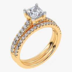 (G / Vs2-Si1) Womens 1 CT. T.W. Lab Grown White Diamond 10K Gold Rectangular Side Stone Halo Bridal Set