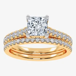 (G / Vs2-Si1) Womens 1 CT. T.W. Lab Grown White Diamond 10K Gold Rectangular Side Stone Halo Bridal Set