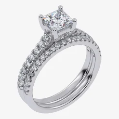 (G / Vs2-Si1) Womens 1 CT. T.W. Lab Grown White Diamond 10K Gold Rectangular Side Stone Halo Bridal Set