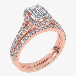 (G / Vs2-Si1) Womens 1 CT. T.W. Lab Grown White Diamond 10K Gold Rectangular Side Stone Halo Bridal Set