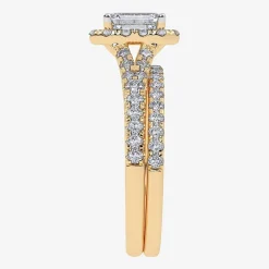 (G / Vs2-Si1) Womens 1 CT. T.W. Lab Grown White Diamond 10K Gold Rectangular Side Stone Halo Bridal Set