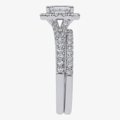 (G / Vs2-Si1) Womens 1 CT. T.W. Lab Grown White Diamond 10K Gold Rectangular Side Stone Halo Bridal Set