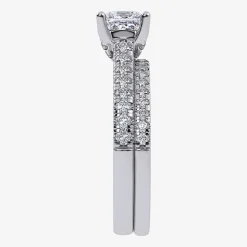 (G / Vs2-Si1) Womens 1 CT. T.W. Lab Grown White Diamond 10K Gold Rectangular Side Stone Halo Bridal Set