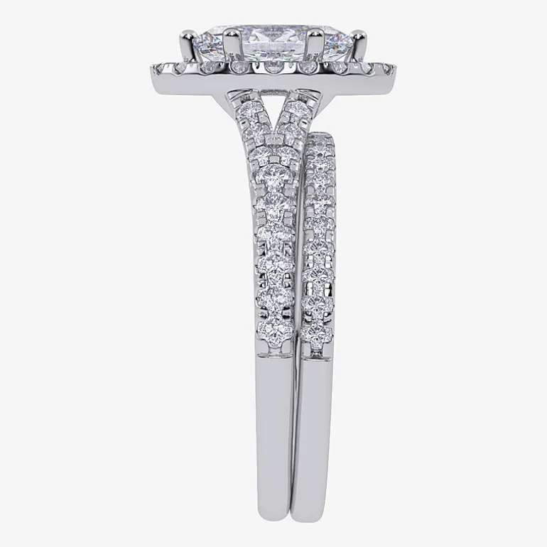 (G / Vs2-Si1) Womens 1 CT. T.W. Lab Grown White Diamond 10K Gold Marquise Side Stone Halo Bridal Set