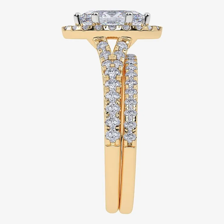 (G / Vs2-Si1) Womens 1 CT. T.W. Lab Grown White Diamond 10K Gold Marquise Side Stone Halo Bridal Set