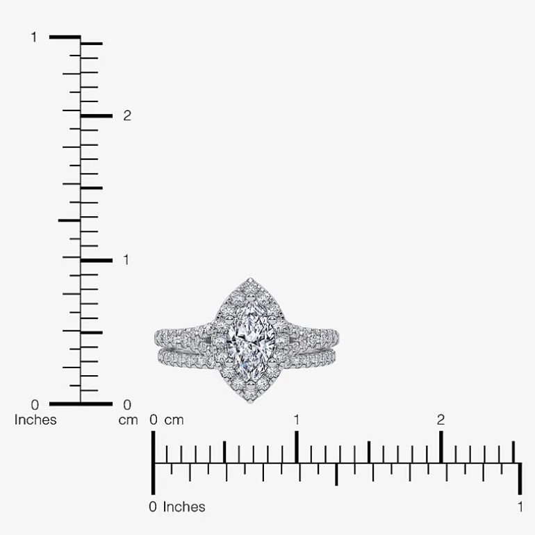 (G / Vs2-Si1) Womens 1 CT. T.W. Lab Grown White Diamond 10K Gold Marquise Side Stone Halo Bridal Set