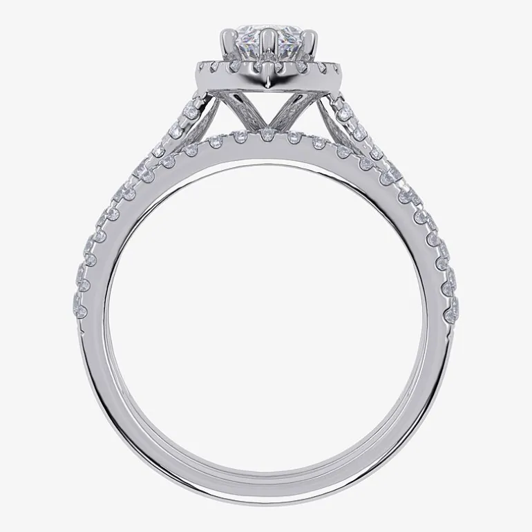 (G / Vs2-Si1) Womens 1 CT. T.W. Lab Grown White Diamond 10K Gold Marquise Side Stone Halo Bridal Set