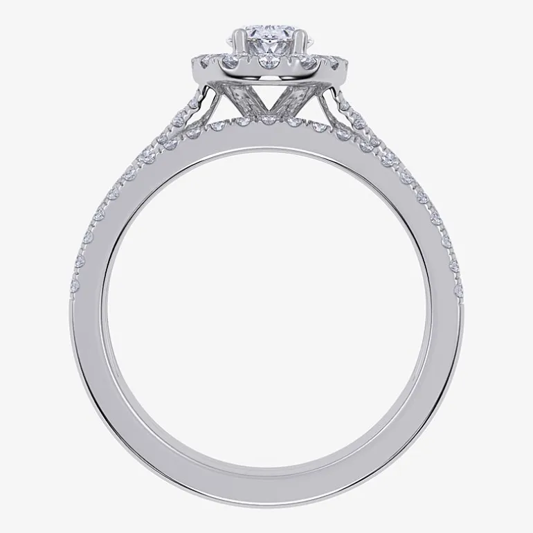 (G / Vs2-Si1) Womens 1 CT. T.W. Lab Grown White Diamond 10K Gold Oval Side Stone Halo Bridal Set