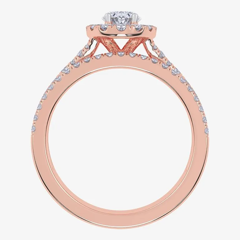 (G / Vs2-Si1) Womens 1 CT. T.W. Lab Grown White Diamond 10K Gold Oval Side Stone Halo Bridal Set