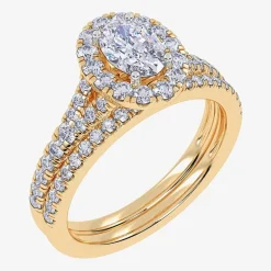 (G / Vs2-Si1) Womens 1 CT. T.W. Lab Grown White Diamond 10K Gold Oval Side Stone Halo Bridal Set