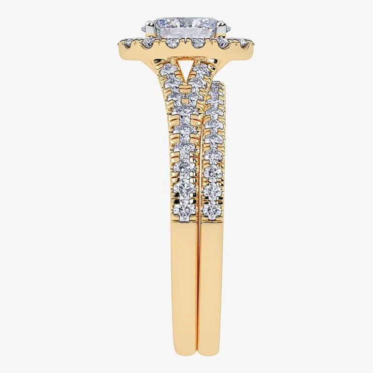 (G / Vs2-Si1) Womens 1 CT. T.W. Lab Grown White Diamond 10K Gold Oval Side Stone Halo Bridal Set