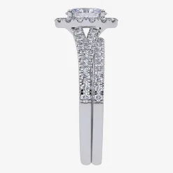 (G / Vs2-Si1) Womens 1 CT. T.W. Lab Grown White Diamond 10K Gold Oval Side Stone Halo Bridal Set