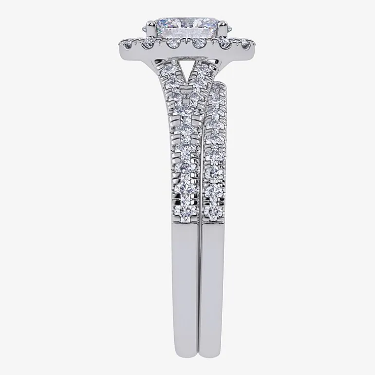 (G / Vs2-Si1) Womens 1 CT. T.W. Lab Grown White Diamond 10K Gold Oval Side Stone Halo Bridal Set