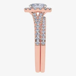 (G / Vs2-Si1) Womens 1 CT. T.W. Lab Grown White Diamond 10K Gold Oval Side Stone Halo Bridal Set