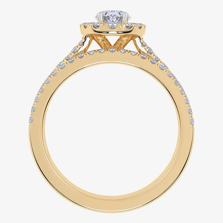 (G / Vs2-Si1) Womens 1 CT. T.W. Lab Grown White Diamond 10K Gold Oval Side Stone Halo Bridal Set