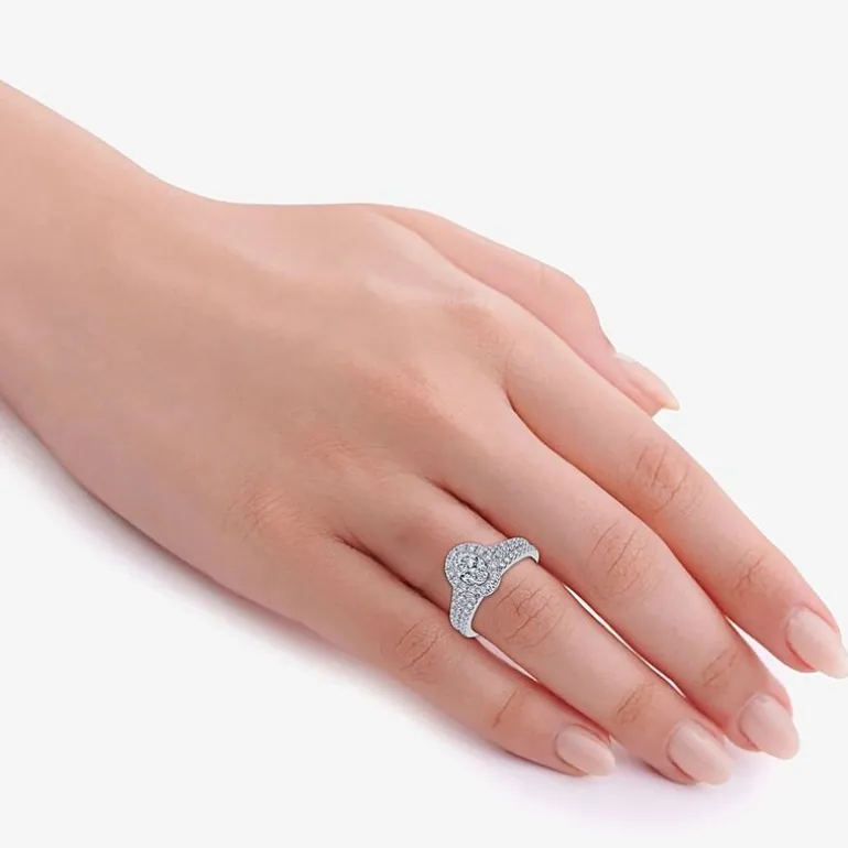 (G / Vs2-Si1) Womens 1 CT. T.W. Lab Grown White Diamond 10K Gold Oval Side Stone Halo Bridal Set