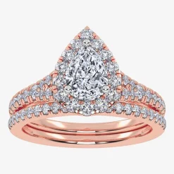 (G / Vs2-Si1) Womens 1 CT. T.W. Lab Grown White Diamond 10K Gold Pear Side Stone Halo Bridal Set