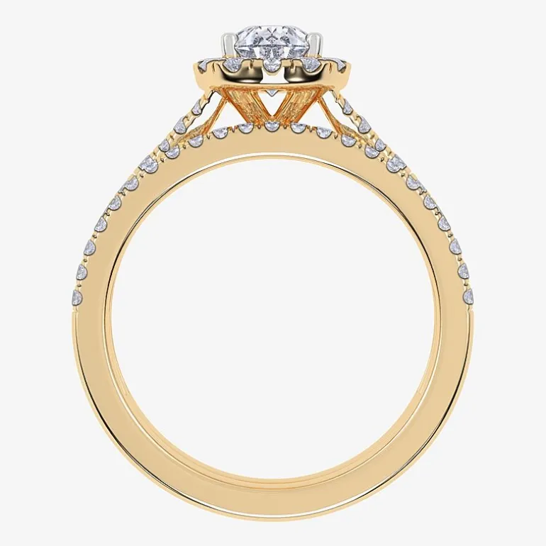 (G / Vs2-Si1) Womens 1 CT. T.W. Lab Grown White Diamond 10K Gold Pear Side Stone Halo Bridal Set