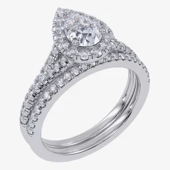 (G / Vs2-Si1) Womens 1 CT. T.W. Lab Grown White Diamond 10K Gold Pear Side Stone Halo Bridal Set