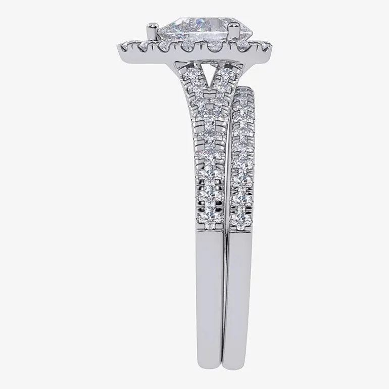 (G / Vs2-Si1) Womens 1 CT. T.W. Lab Grown White Diamond 10K Gold Pear Side Stone Halo Bridal Set