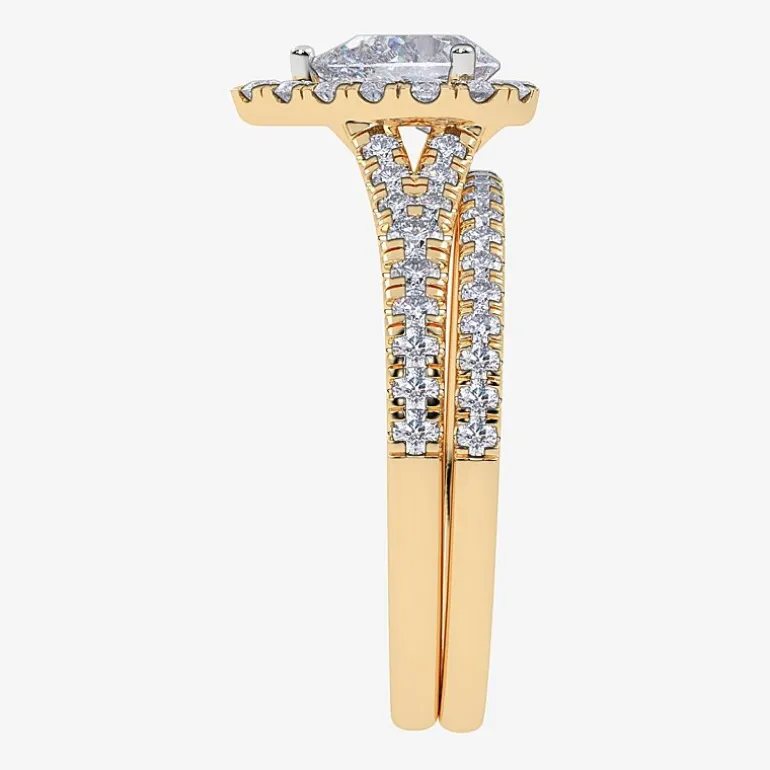 (G / Vs2-Si1) Womens 1 CT. T.W. Lab Grown White Diamond 10K Gold Pear Side Stone Halo Bridal Set