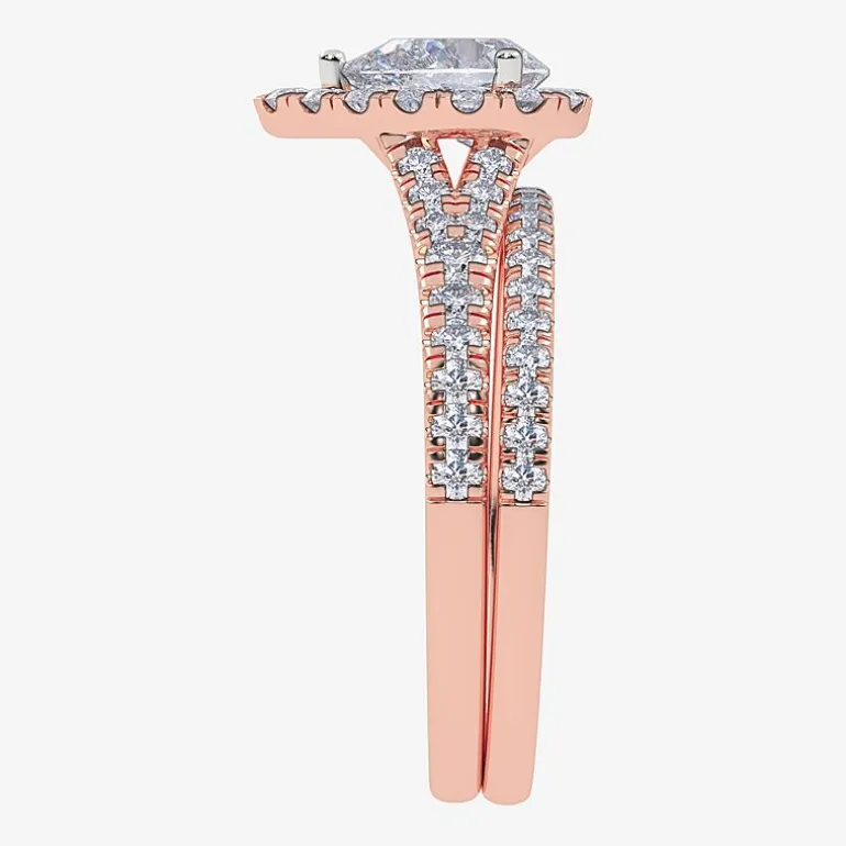 (G / Vs2-Si1) Womens 1 CT. T.W. Lab Grown White Diamond 10K Gold Pear Side Stone Halo Bridal Set
