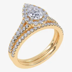 (G / Vs2-Si1) Womens 1 CT. T.W. Lab Grown White Diamond 10K Gold Pear Side Stone Halo Bridal Set