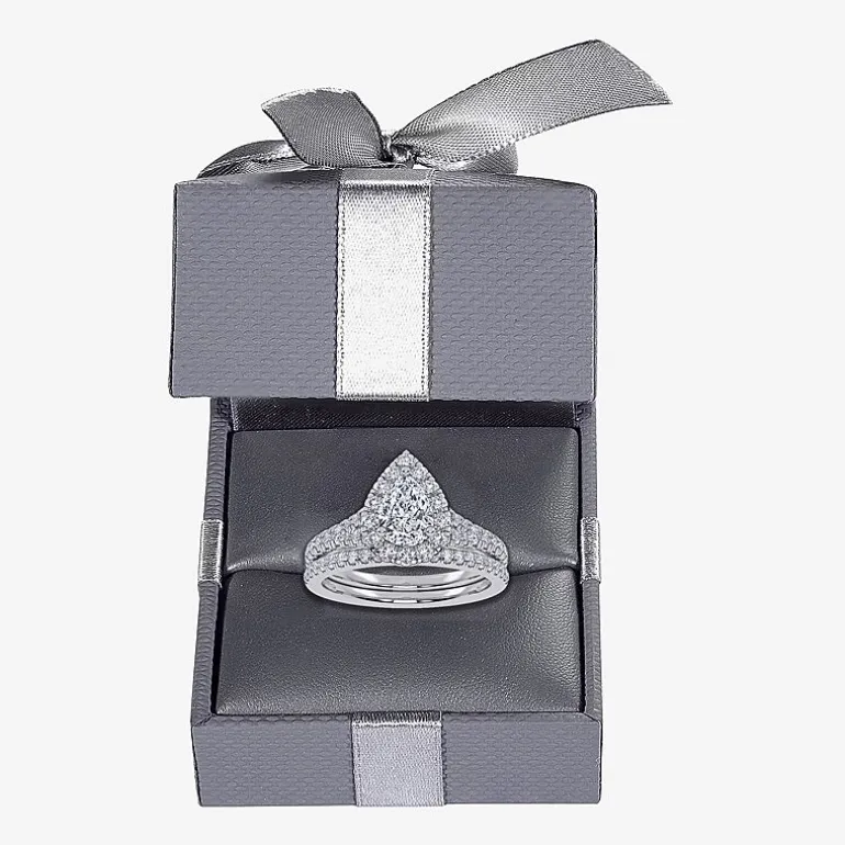(G / Vs2-Si1) Womens 1 CT. T.W. Lab Grown White Diamond 10K Gold Pear Side Stone Halo Bridal Set