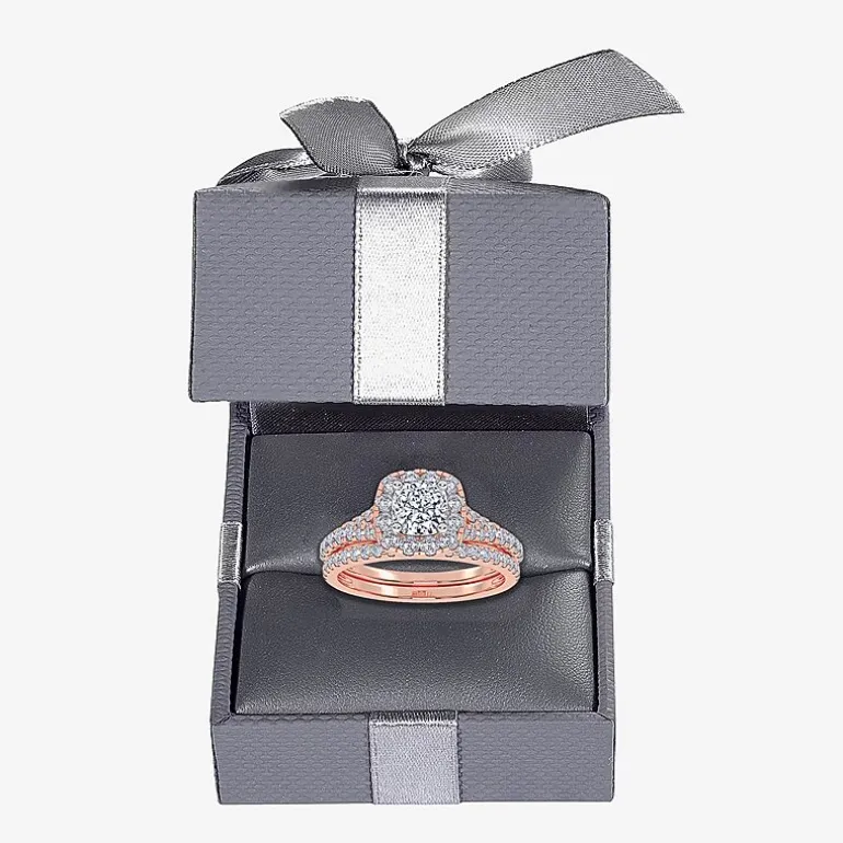 (G / Vs2-Si1) Womens 1 CT. T.W. Lab Grown White Diamond 10K Gold Cushion Side Stone Halo Bridal Set