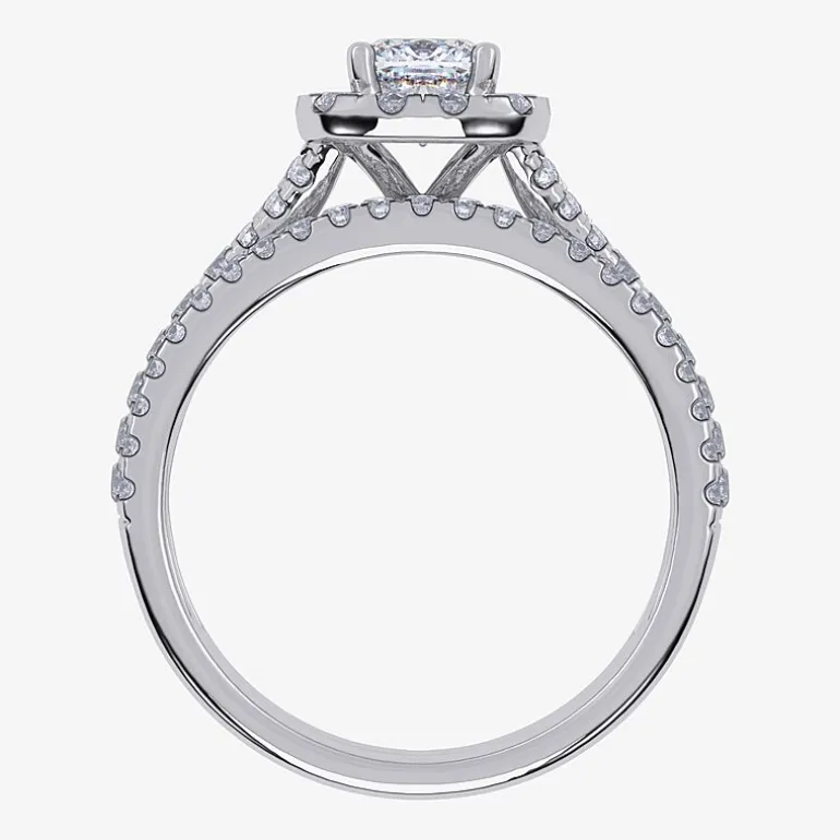 (G / Vs2-Si1) Womens 1 CT. T.W. Lab Grown White Diamond 10K Gold Cushion Side Stone Halo Bridal Set