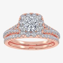 (G / Vs2-Si1) Womens 1 CT. T.W. Lab Grown White Diamond 10K Gold Cushion Side Stone Halo Bridal Set