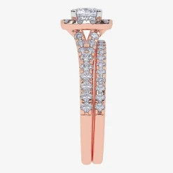 (G / Vs2-Si1) Womens 1 CT. T.W. Lab Grown White Diamond 10K Gold Cushion Side Stone Halo Bridal Set