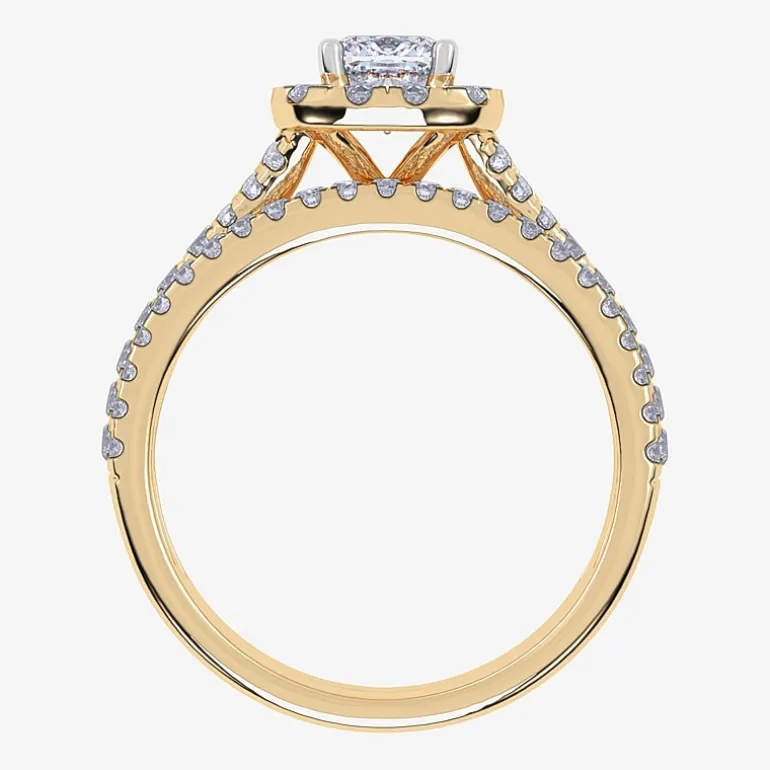 (G / Vs2-Si1) Womens 1 CT. T.W. Lab Grown White Diamond 10K Gold Cushion Side Stone Halo Bridal Set