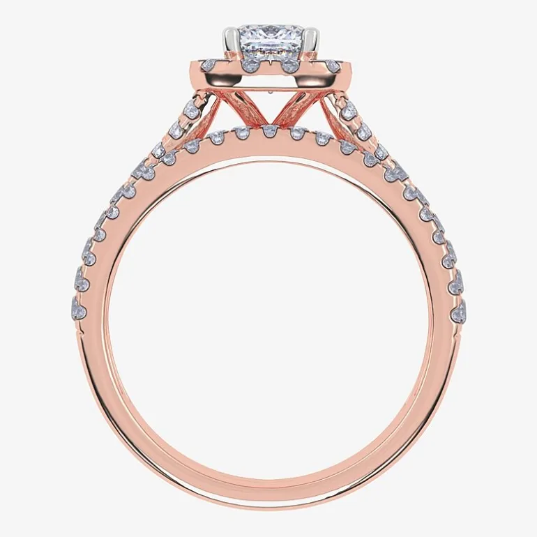 (G / Vs2-Si1) Womens 1 CT. T.W. Lab Grown White Diamond 10K Gold Cushion Side Stone Halo Bridal Set