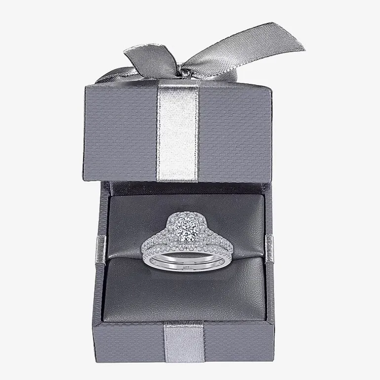 (G / Vs2-Si1) Womens 1 CT. T.W. Lab Grown White Diamond 10K Gold Cushion Side Stone Halo Bridal Set