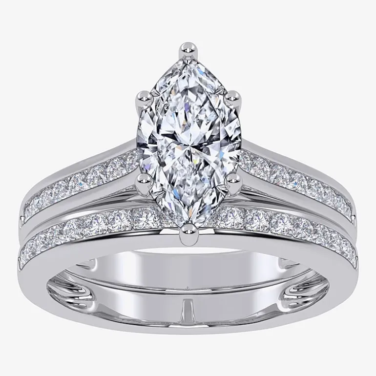 (G / Vs2-Si1) Womens 1 1/2 CT. T.W. Lab Grown White Diamond 10K Gold Marquise Side Stone Bridal Set