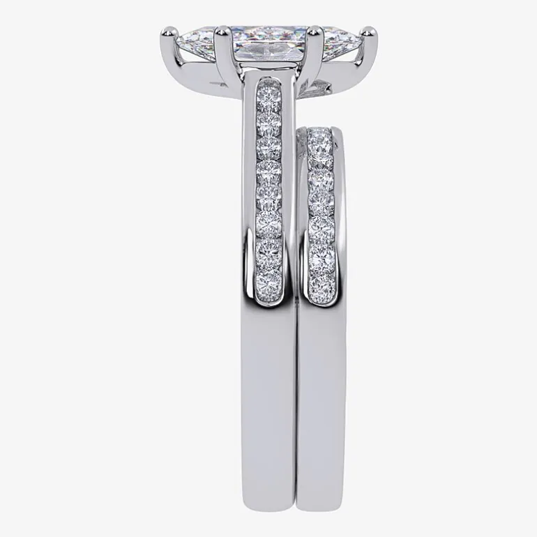 (G / Vs2-Si1) Womens 1 1/2 CT. T.W. Lab Grown White Diamond 10K Gold Marquise Side Stone Bridal Set