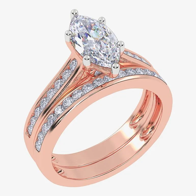(G / Vs2-Si1) Womens 1 1/2 CT. T.W. Lab Grown White Diamond 10K Gold Marquise Side Stone Bridal Set