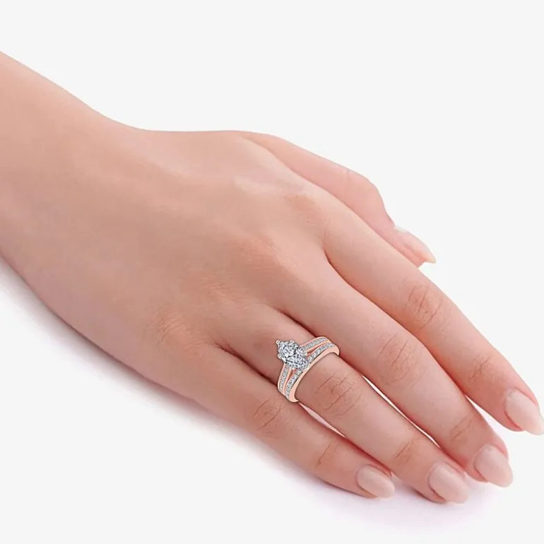 (G / Vs2-Si1) Womens 1 1/2 CT. T.W. Lab Grown White Diamond 10K Gold Marquise Side Stone Bridal Set