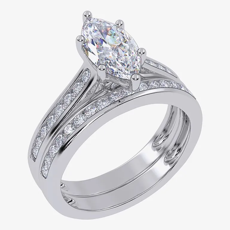 (G / Vs2-Si1) Womens 1 1/2 CT. T.W. Lab Grown White Diamond 10K Gold Marquise Side Stone Bridal Set