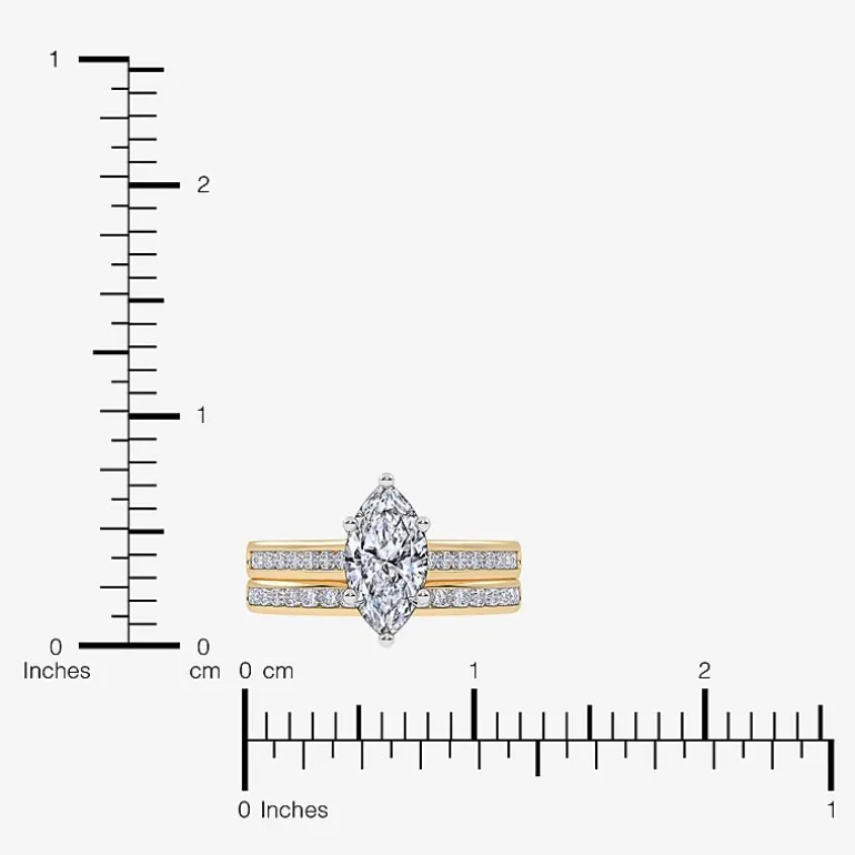 (G / Vs2-Si1) Womens 1 1/2 CT. T.W. Lab Grown White Diamond 10K Gold Marquise Side Stone Bridal Set