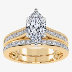(G / Vs2-Si1) Womens 1 1/2 CT. T.W. Lab Grown White Diamond 10K Gold Marquise Side Stone Bridal Set