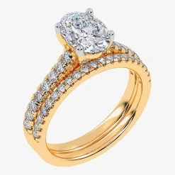 (G / Vs2-Si1) Womens 2 1/2 CT. T.W. Lab Grown White Diamond 10K Gold Oval Side Stone Bridal Set