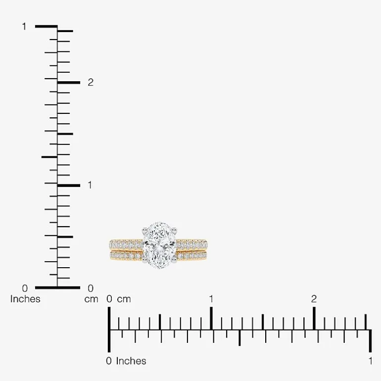 (G / Vs2-Si1) Womens 2 1/2 CT. T.W. Lab Grown White Diamond 10K Gold Oval Side Stone Bridal Set